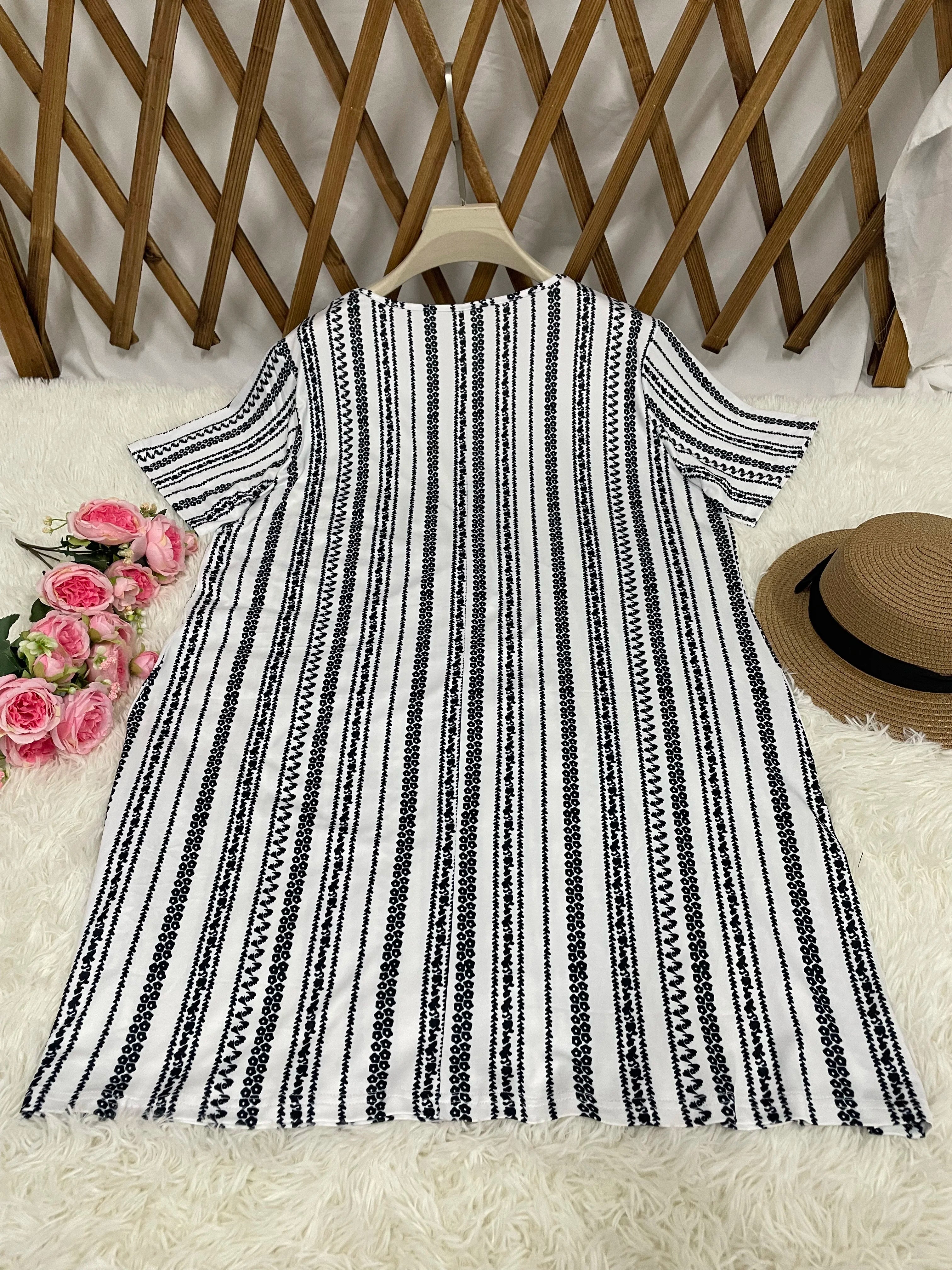 Vestido Rayas para Mujer | Manga Corta y Cuello Redondo | Holgado para Oficina | Tico Trendy