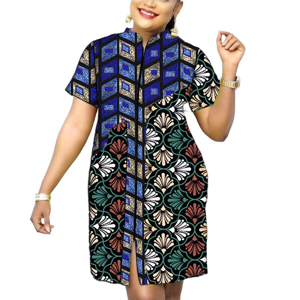 Vestido Ankara de Retazos con Cuello Alto