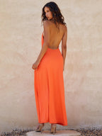 Vestido Largo De Verano Con Espalda Descubierta Abertura Alta 2025