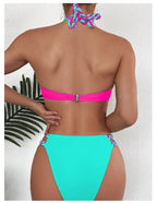 Bikini Push Up Colorblock con Estilo Halter para Playa