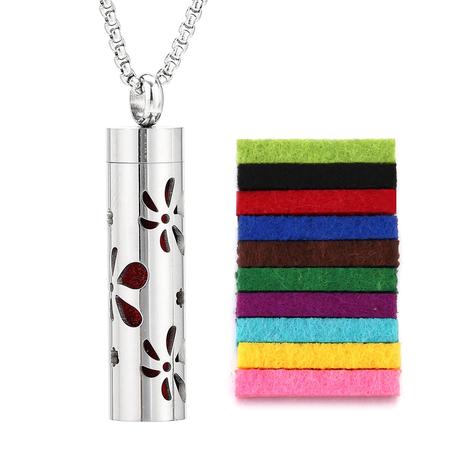 Ambientador de barra Vertical hueca de acero inoxidable, difusor de aceite de Perfume, medallón, joyería, colgante, collar para mujeres, hombres y adolescentes