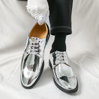 Zapatos Hombre Charol Plateados Lujo Boda Fiesta Punta Puntiaguda | Talla Grande