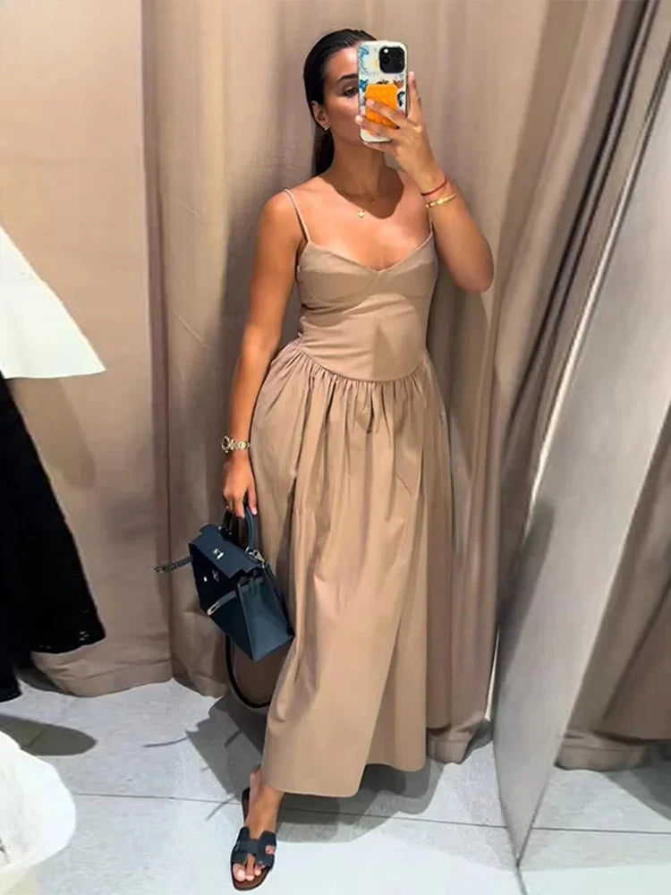 Vestido Largo Sexy con Tirantes, Cuello en V y Espalda Descubierta
