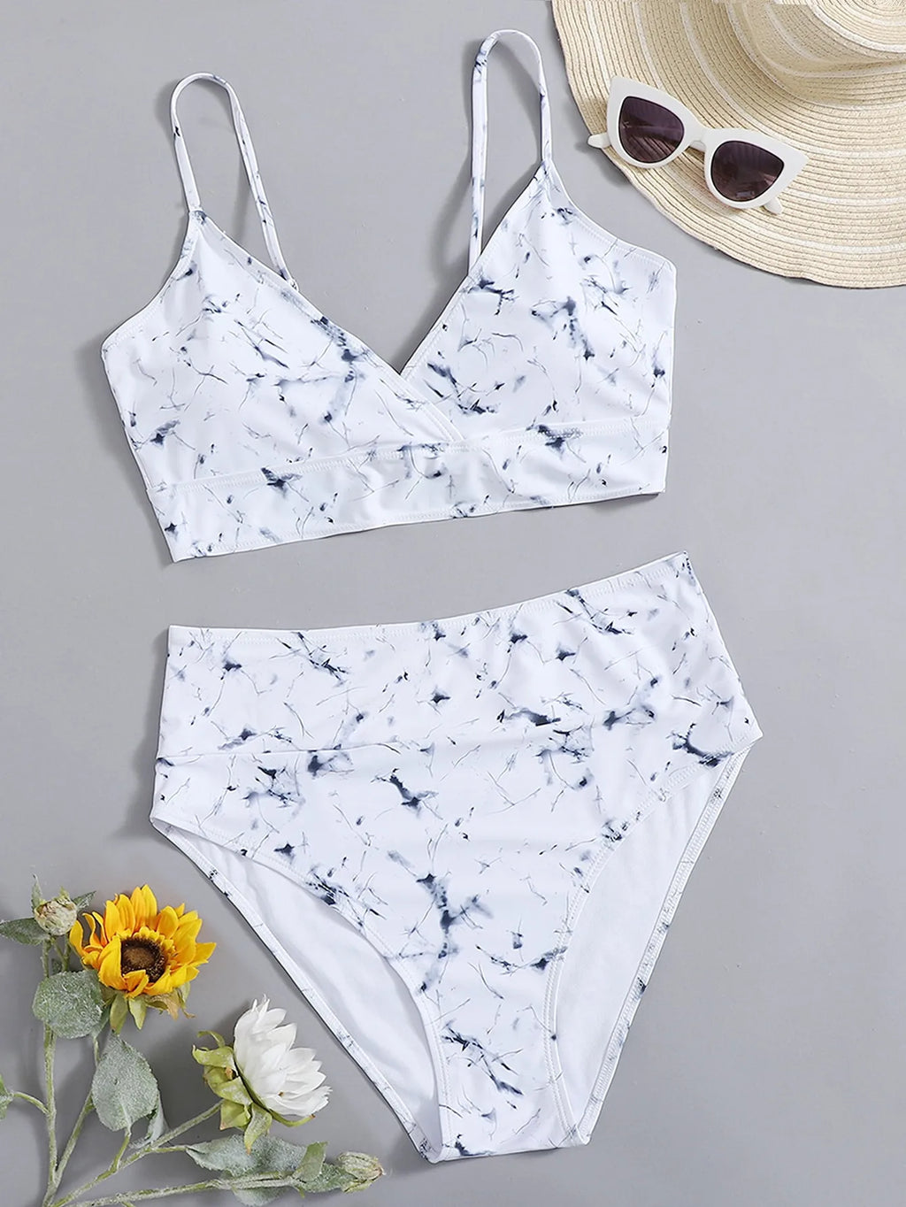 Cikini-Traje de baño monocromático sexy para mujer, nueva correa, cintura alta, de talla grande Bikini, traje de baño de dos piezas, traje de baño de playa