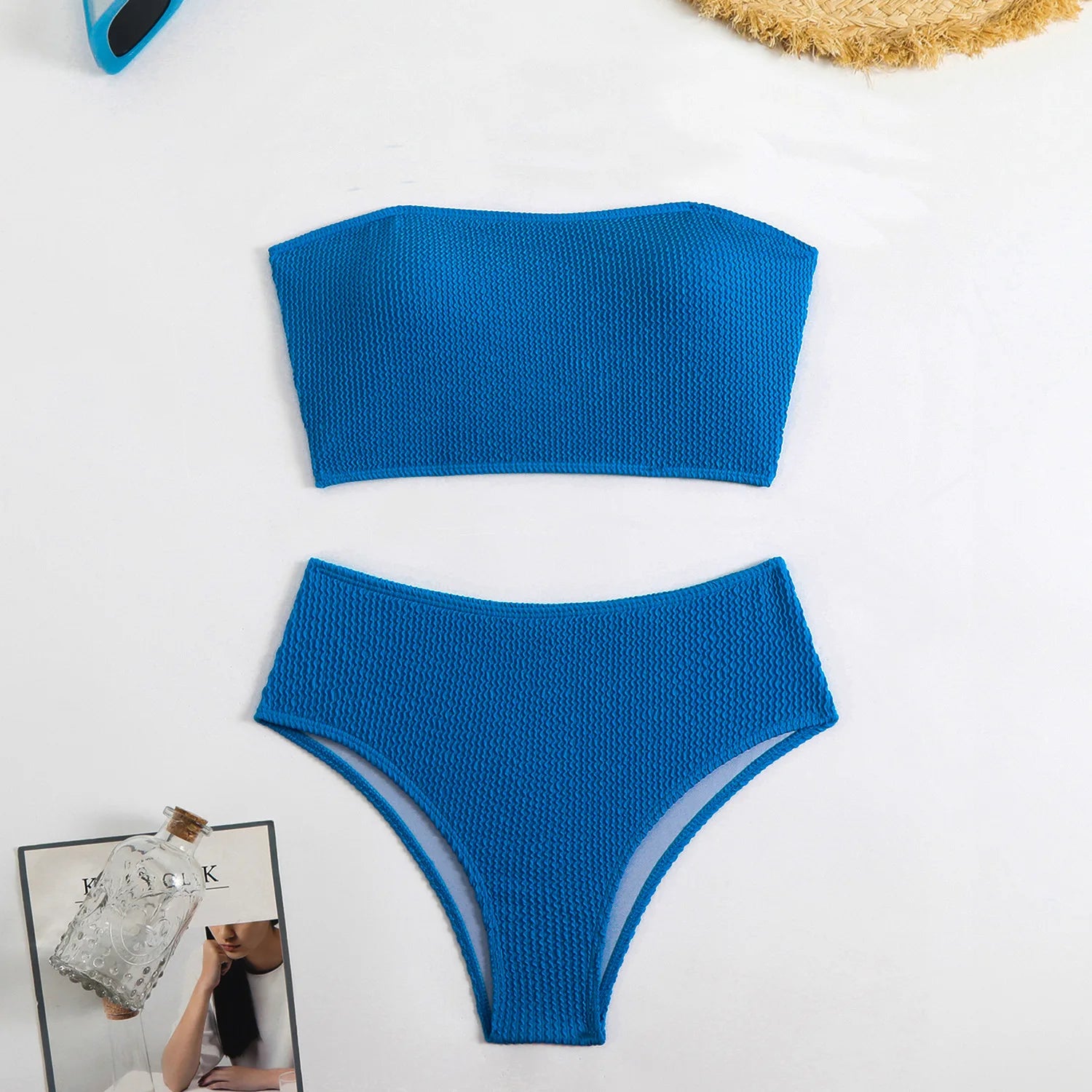 Tankini Triangular de Textura Sólida - Traje de Baño de Color Sólido