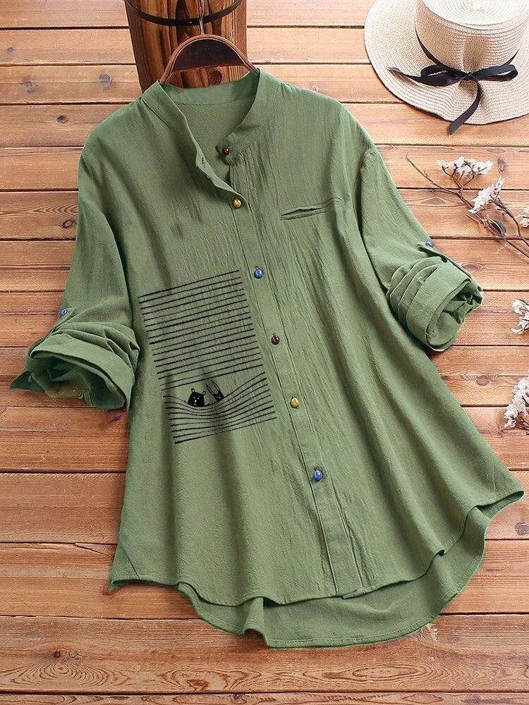 Camisa Estampada Cuello Alto Plus Size | Oficina Transpirable | Tallas 1XL-5XL | Tico Trendy