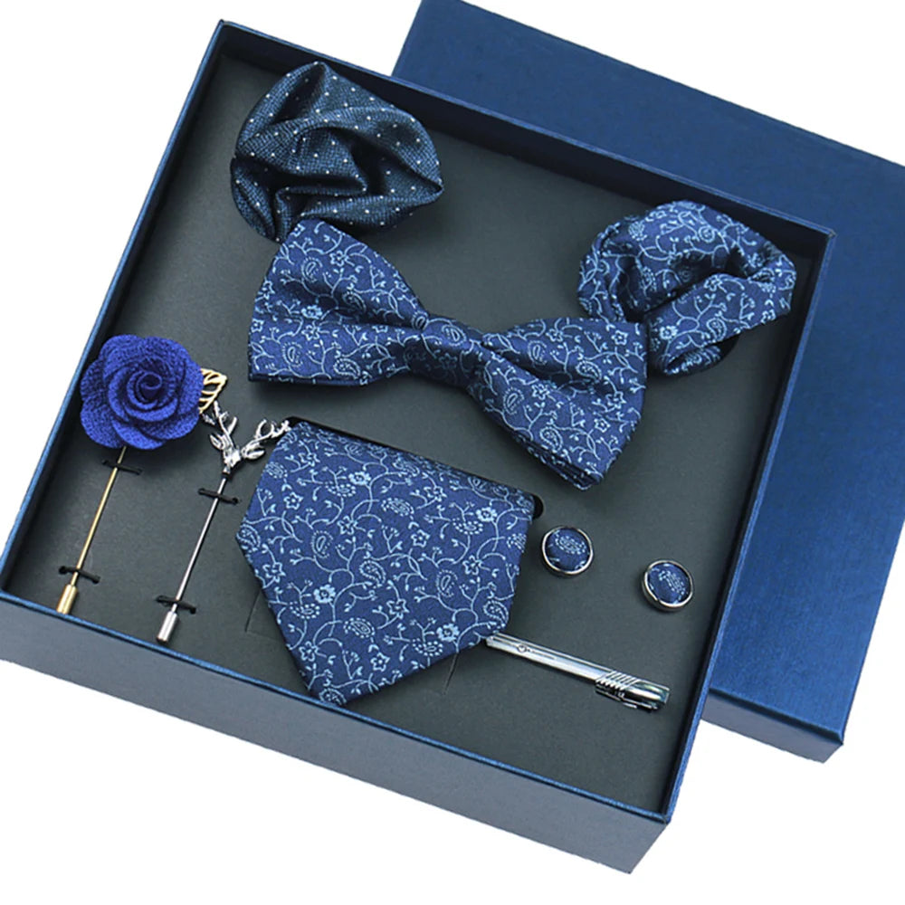 Set De Corbata Pajarita Pañuelo Gemelos Regalo Tico De Lujo