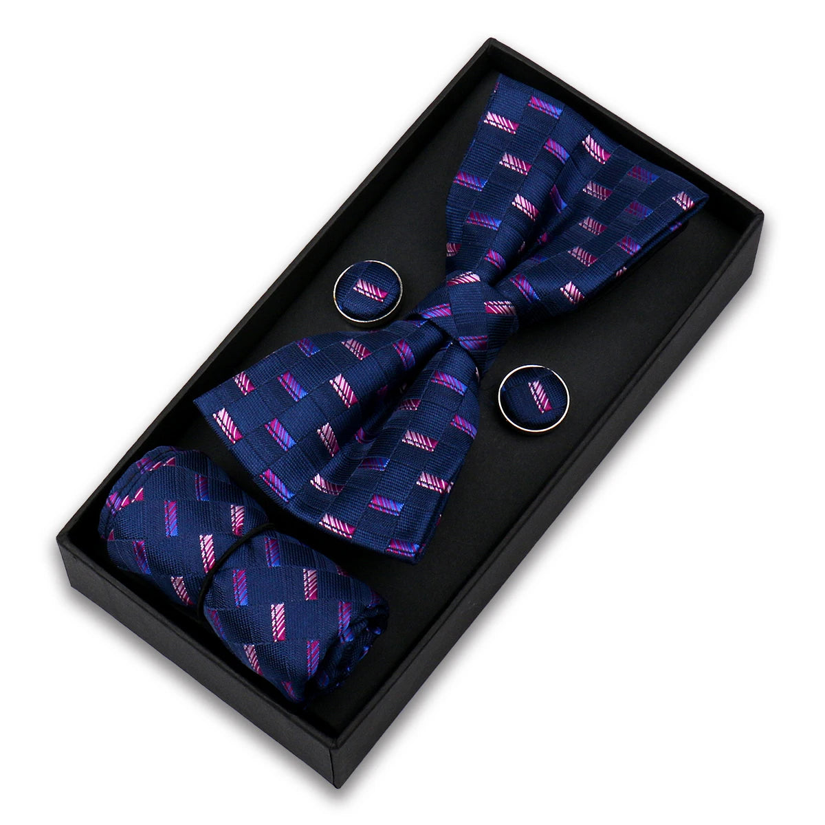 Set De Pajarita Pañuelo Gemelos Regalo Elegante Estilo Para Hombres