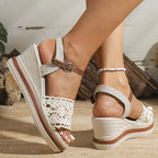 Sandalias Cuña Plataforma Alta Estilo Bohemio | Correa Hebilla Casual Verano