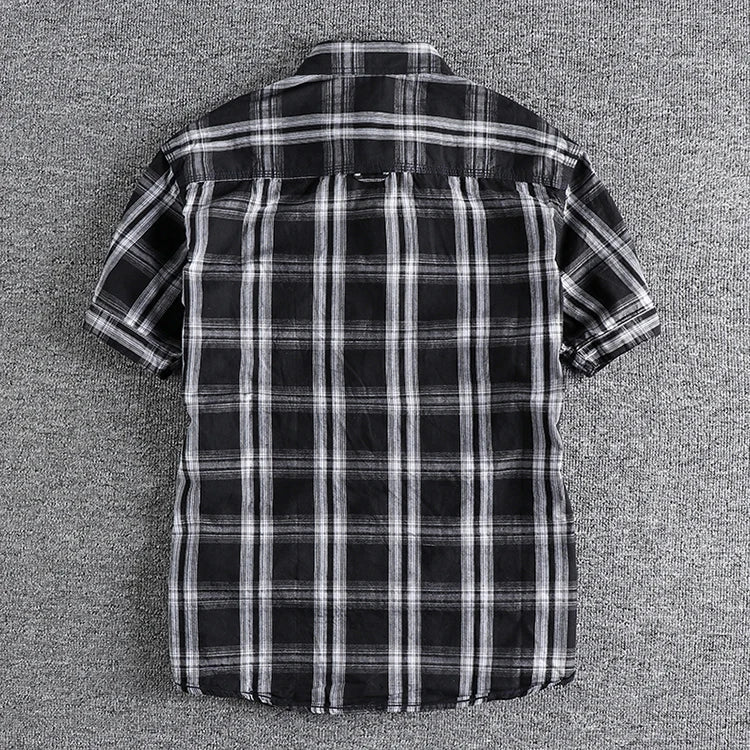 Camiseta Cuadros Vintage Hombre | Algodón Lavado | Dos Bolsillos | Estilo Costa Oeste | Ticotrendy