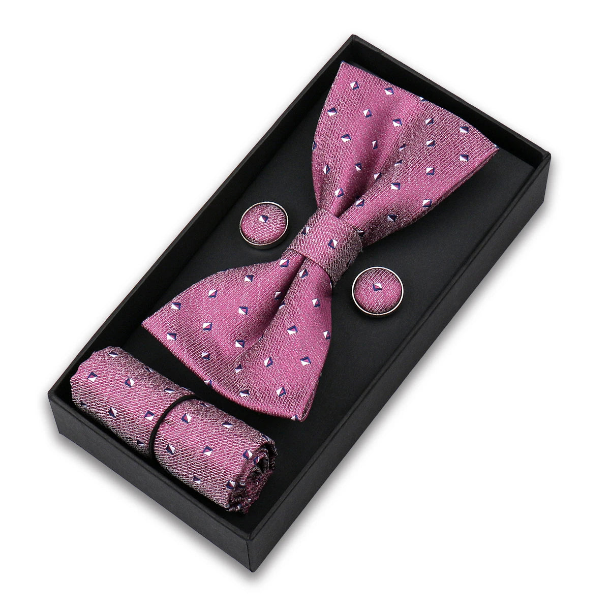 Set De Pajarita Pañuelo Gemelos Regalo Elegante Estilo Para Hombres