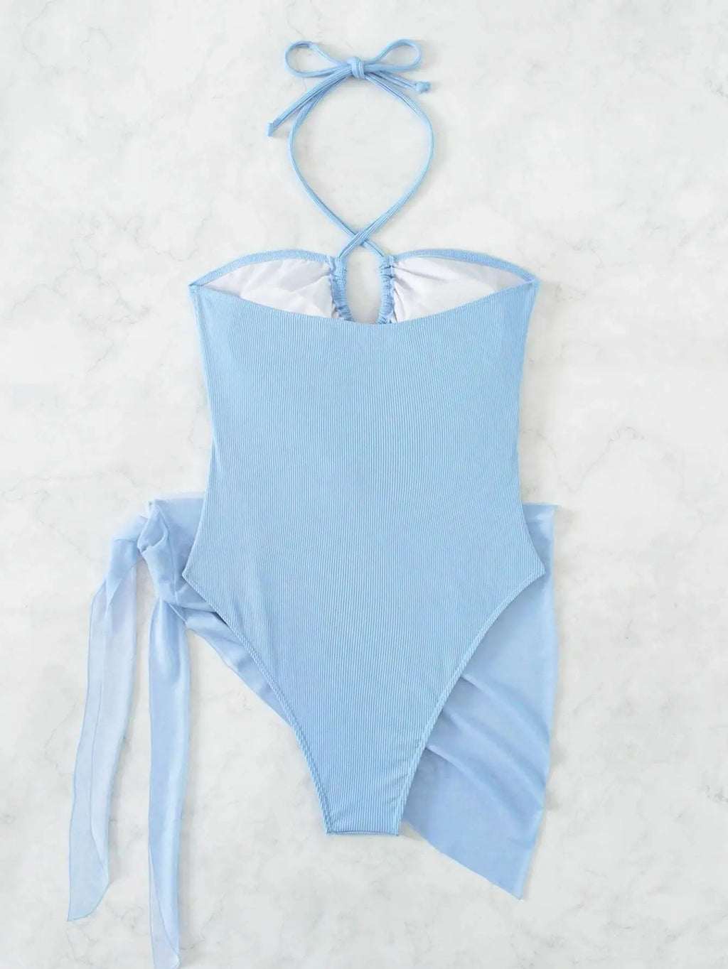 Bañador de Una Pieza Halter Recortado con Falda - Estilo Sexy y Monocromático