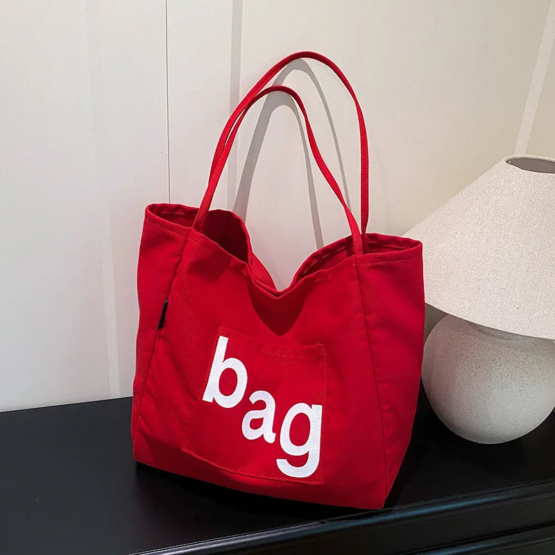 Bolso Hombro Lona Letras Mujer Gran Capacidad Casual