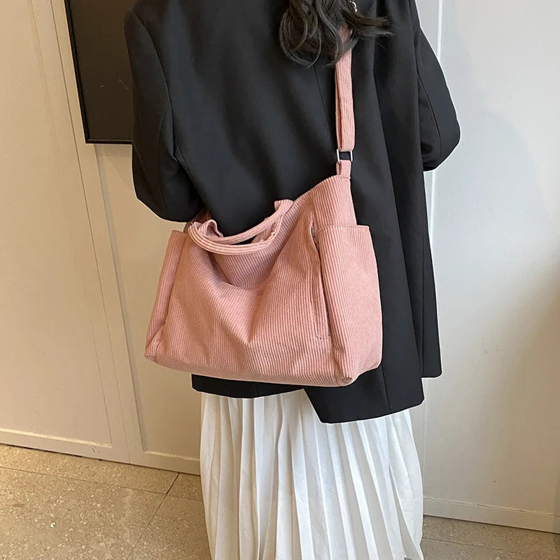 Bolso Mensajero Pana Retro Mujer Gran Capacidad Universitario