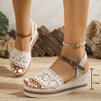 Sandalias Cuña Plataforma Alta Estilo Bohemio | Correa Hebilla Casual Verano