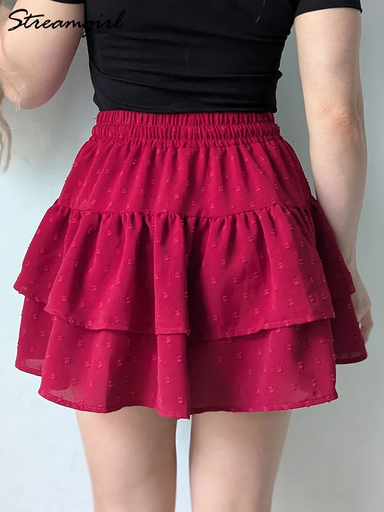 Minifalda Plisada de Gasa | Con Volantes y Pantalones Cortos Internos