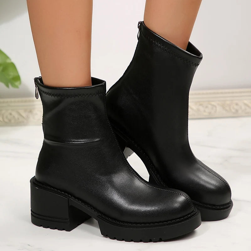 Botines de Tacón Grueso con Plataforma y Cremallera de Moda
