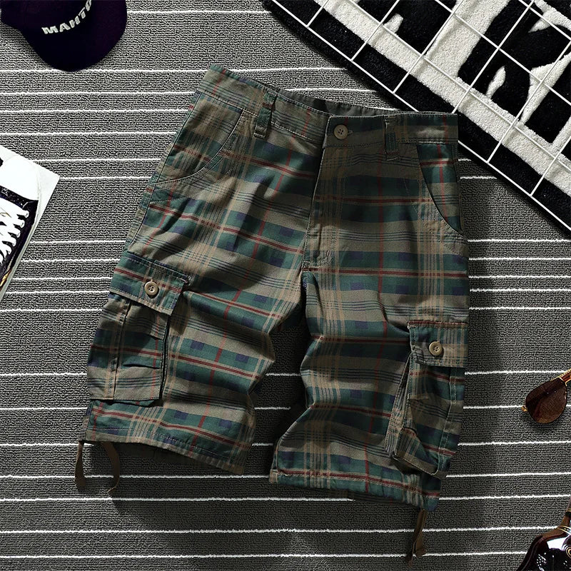 Pantalones Cortos Cargo a Cuadros | Algodón | Tallas Grandes | Playa y Natación | Ticotrendy