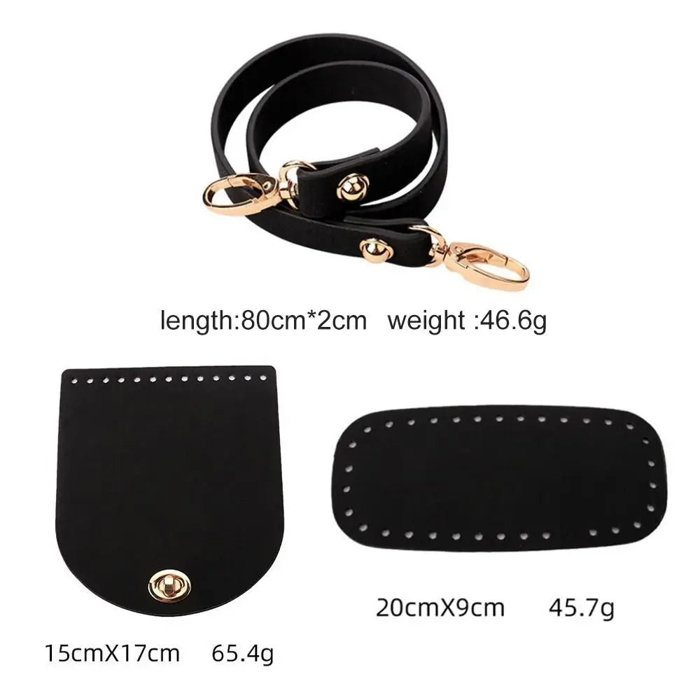 Set de Accesorios de Cuero PU para Bolso DIY: Asa, Base y Solapa Tejida
