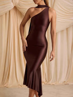 Vestido de Fiesta con Hombro Asimétrico y Espalda Descubierta