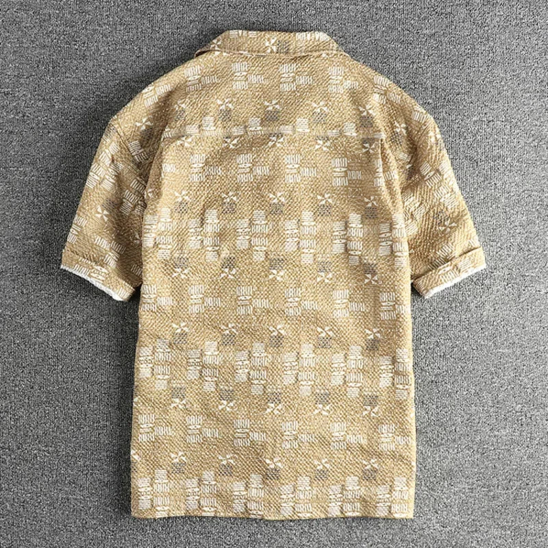 Camisa Floral Vintage Hombre | Tela Seersucker | Estilo Playa | Manga Corta | Ticotrendy