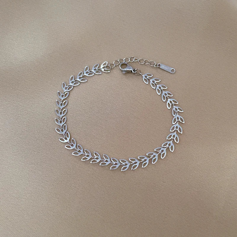 Pulseras de cadena de hojas huecas simples de acero inoxidable para mujeres y niñas, pulsera de Color dorado y plateado a la moda, accesorios de joyería