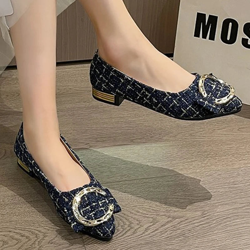 Zapatos Planos de Retales con Hebilla | Estilo Coreano | Punta Estrecha | Primavera y Otoño