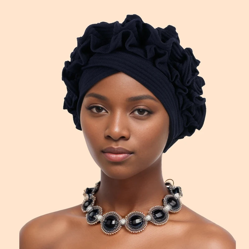 Gorro Turbante con Volantes para Mujer, Color Sólido