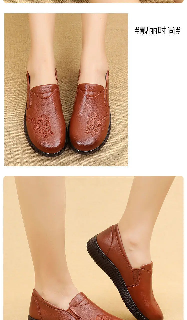 Mocasines Retro Marrones con Cuña | Cuero | Bailarinas Oxford | Talla Grande