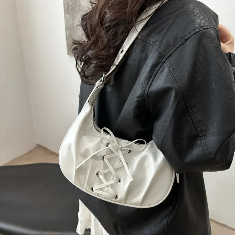 Dulce Bowknot Cool Girls bolsos para las axilas diseño plisado bolso de hombro tipo bandolera para mujer Simple suave Pu bolsos de mano para mujer
