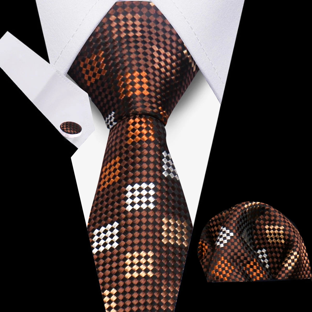 Conjunto Corbata Pañuelo Gemelos Negocios Boda Accesorio De Moda