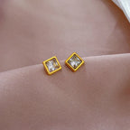Pendientes de circonita cuadrados simples de acero inoxidable para mujeres y hombres, accesorios para las orejas geniales, accesorios de joyería, regalos