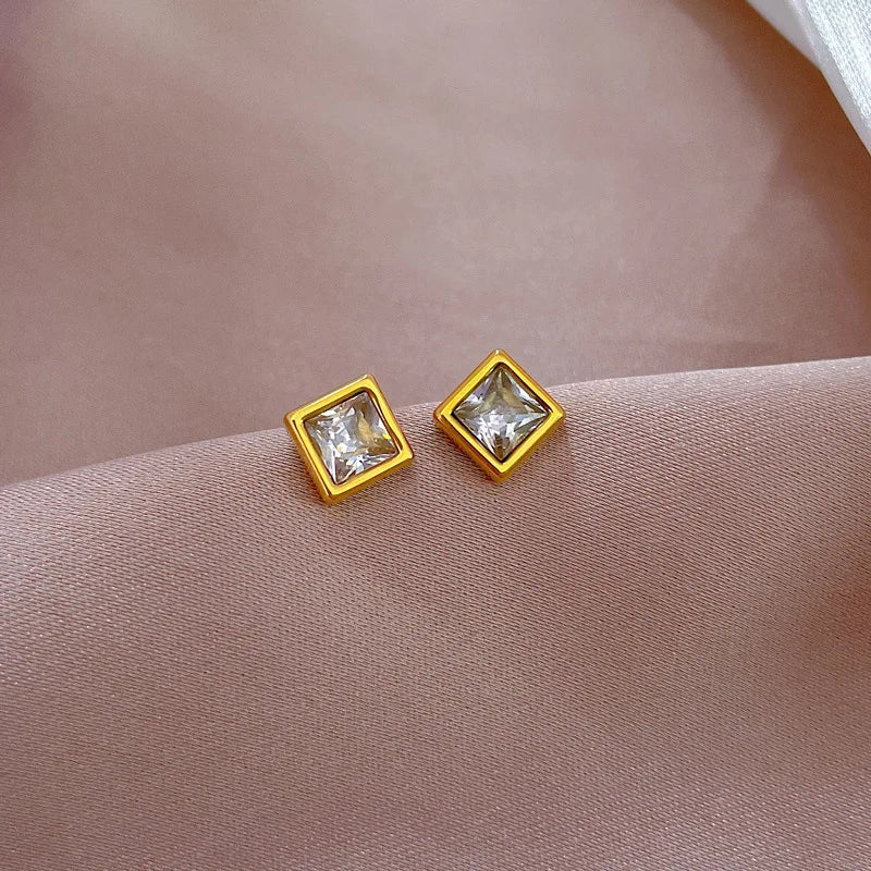 Pendientes de circonita cuadrados simples de acero inoxidable para mujeres y hombres, accesorios para las orejas geniales, accesorios de joyería, regalos