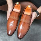 Mocasines Negros Hombre Piel Dividida Puntiagudos Formales Negocios | Sin Cordones