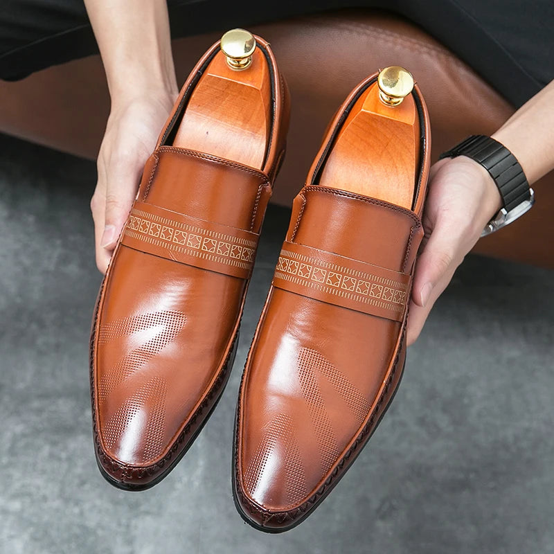 Mocasines Negros Hombre Piel Dividida Puntiagudos Formales Negocios | Sin Cordones