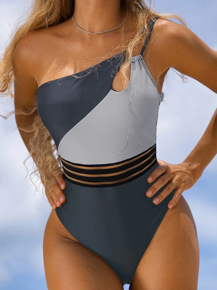Traje De Baño Asimétrico Estilo Playa Para Mujeres Jóvenes Patchwork Casual