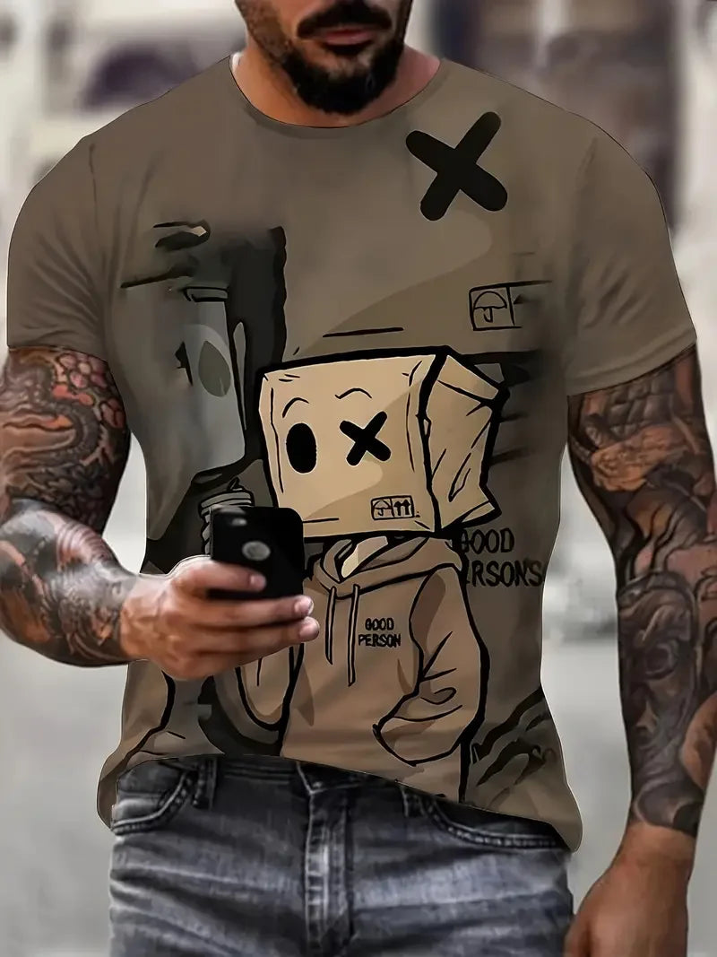 Camiseta Dibujos Animados Hombre | Estampado Gráfico Divertido Manga Corta Secado Rápido