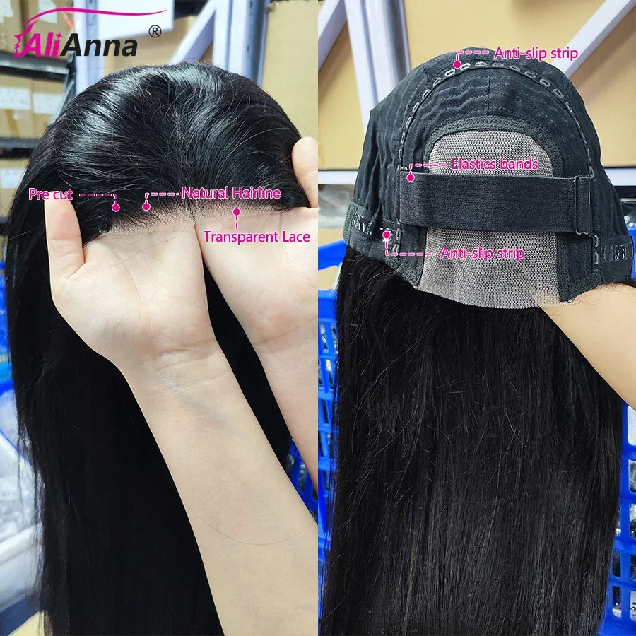 24 26 28 pulgadas Wear And Go pelucas de cabello humano sin pegamento para mujeres listas para usar peluca brasileña recta precortada de encaje 4x4 con cierre