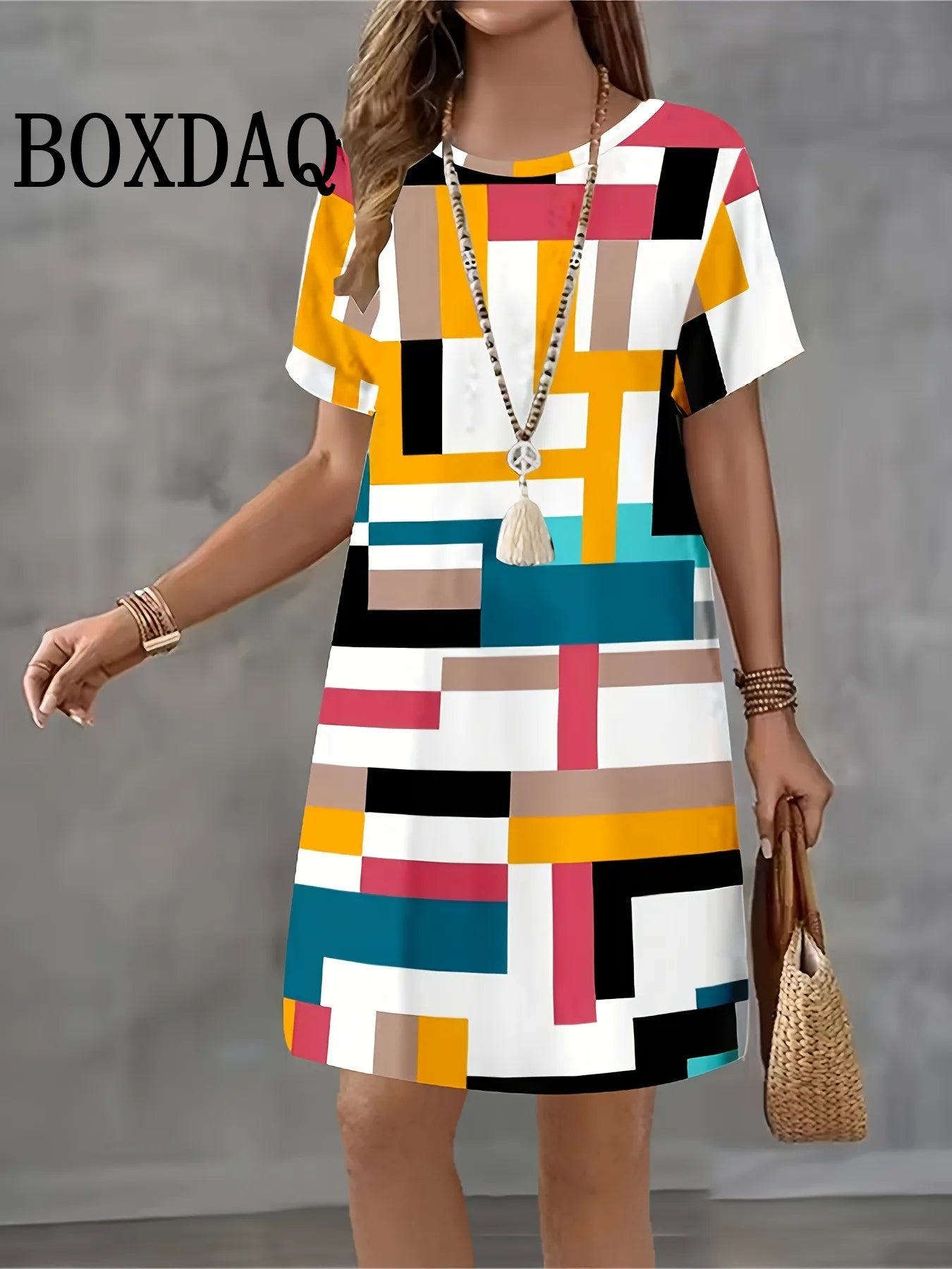 Vestido Retro Verano Mujer | Cuadros Manga Corta Cuello Redondo | Holgado Talla Grande | Tico Trendy