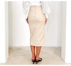 Falda Midi De Cuero Sintético Con Abertura Y Pliegues Sexy