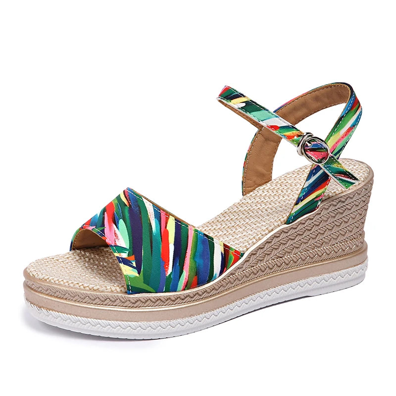 Sandalias de Cuña con Plataforma Estampado Leopardo para Mujer