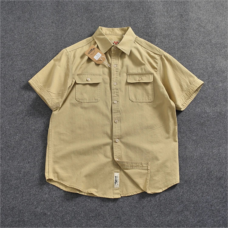Camisa Informal Hombre | Algodón Retro | Bolsillo Tubo | Manga Corta | Ticotrendy