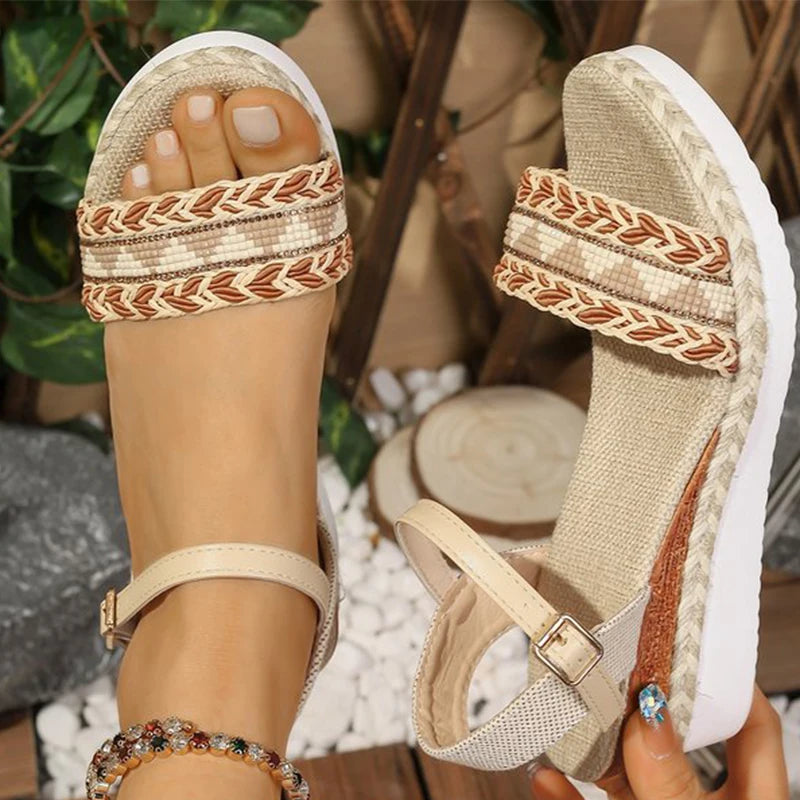 Sandalias de Cuña | Plataforma Trenzada | Estilo Bohemio | Mujer
