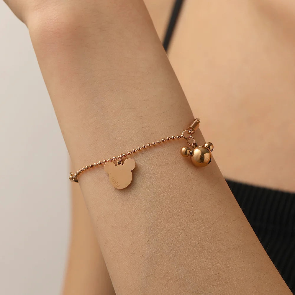 Pulsera Dijes Mickey Mouse Acero Inoxidable Oro Rosa | Estilo Adorable Tendencia