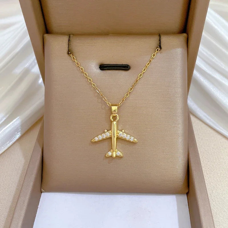 Collar Avión Circón Acero Inoxidable | Colgante Hip Hop | Joyería Unisex Regalo