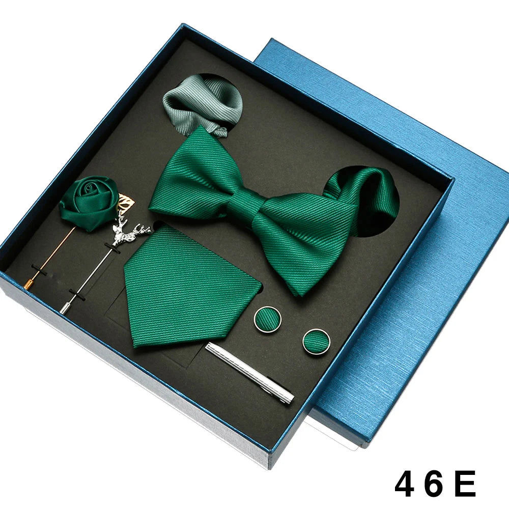 Set de Lujo Corbata Pajarita Pañuelo Gemelos Estilo Tico Elegante