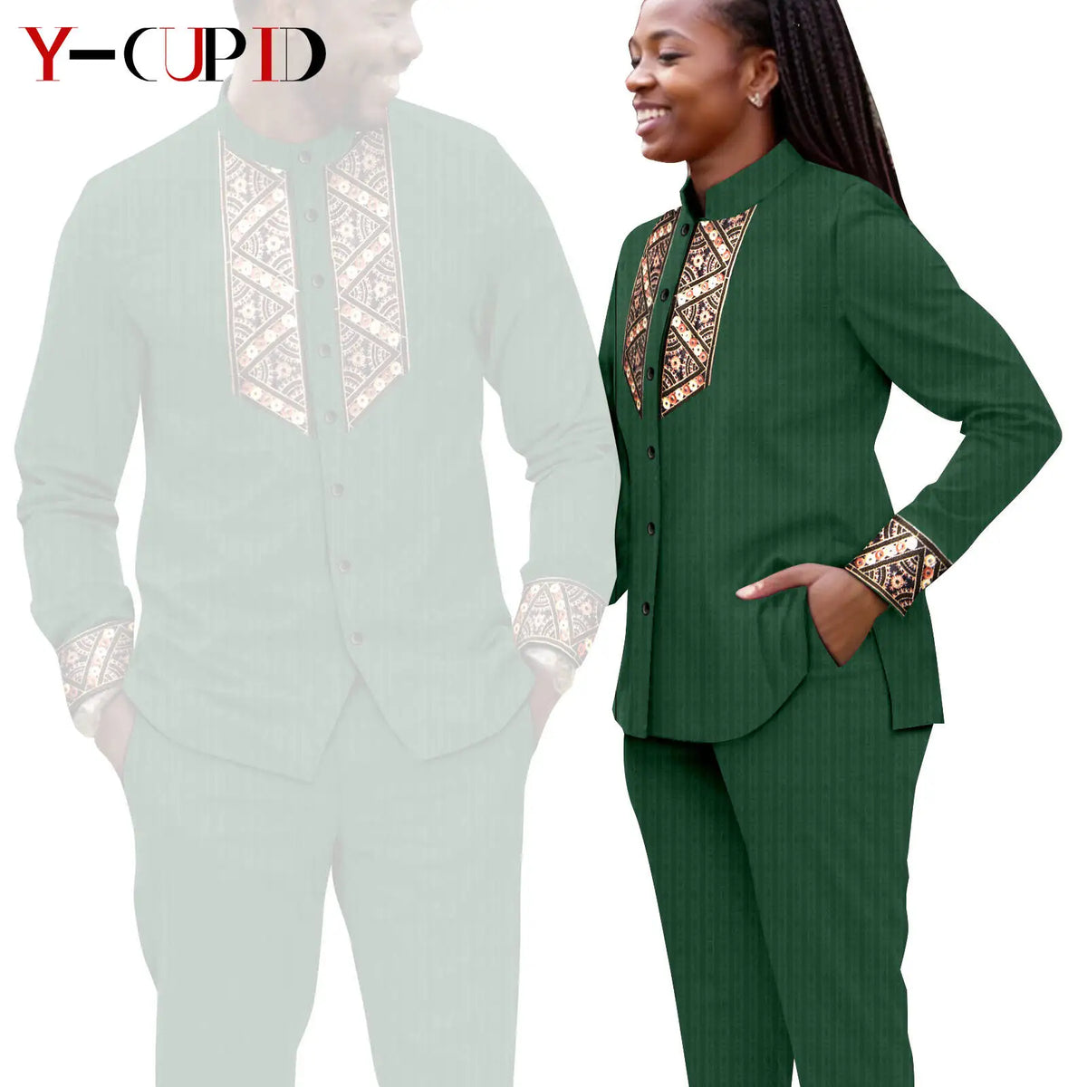 Conjunto Jacquard Africano Boda Pareja | Blusa y Pantalón | Tallas XS-6XL | Tico Trendy