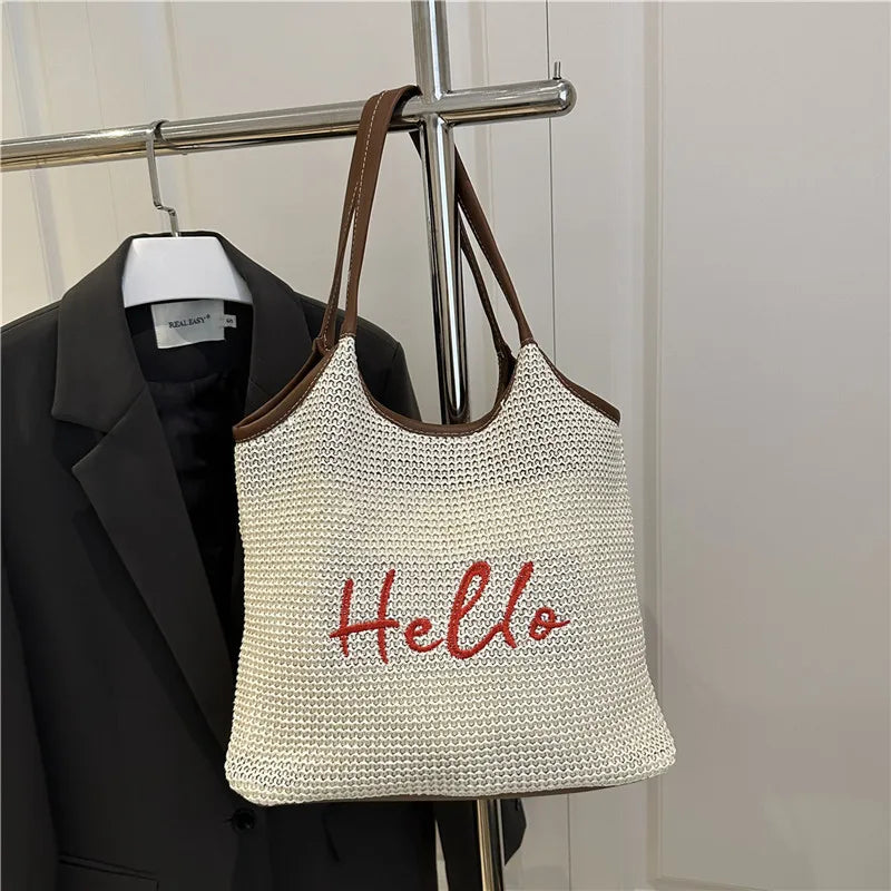 Bolso de Hombro de Paja | Grande con Bordado | Informal y para Trabajo
