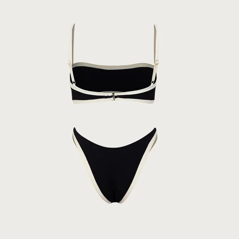 Bikini Colorblock con Ribete - Traje de Baño de Dos Piezas para Playa