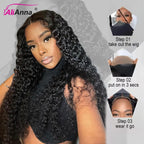 Peluca sin pegamento de onda de agua, cabello humano listo para usar, cabello humano rizado profundo, cierre de encaje, peluca brasileña, 6x4